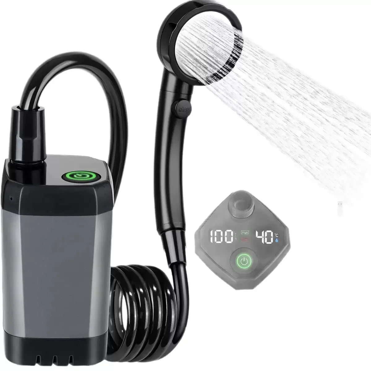 Camping Shower with Temp Display – 6000mAh Rechargeable, Dual Speed