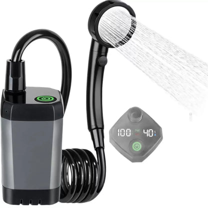Camping Shower with Temp Display – 6000mAh Rechargeable, Dual Speed