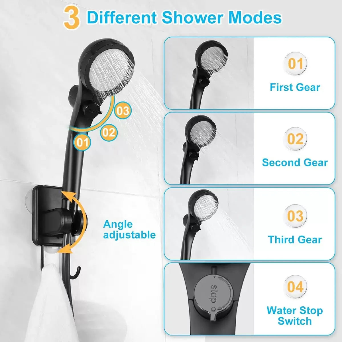 Camping Shower with Temp Display – 6000mAh Rechargeable, Dual Speed