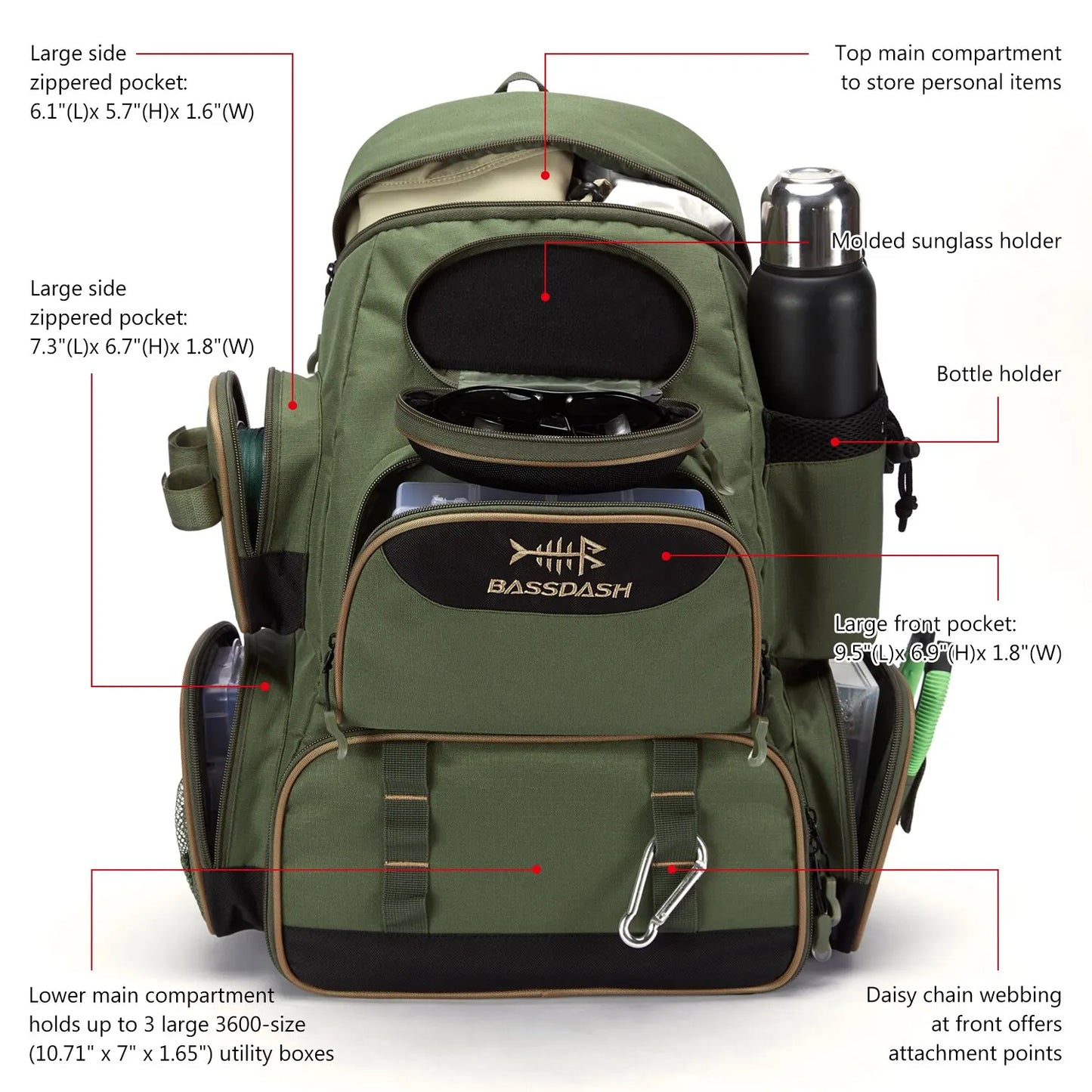 Bassdash Lightweight Tactical Fishing Backpack